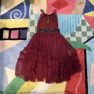 Free People Maroon Bedazzled Tulle Dress Size 0